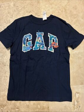 GAP Navy Tee with Tropical Print Logo
